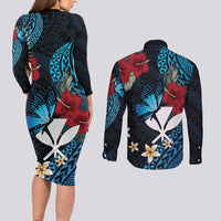 Hawaii Butterfly Couples Matching Long Sleeve Bodycon Dress and Long Sleeve Button Shirt Kanaka Maoli Mix Hibiscus DT04 - Polynesian Pride
