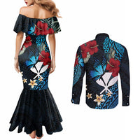 Hawaii Butterfly Couples Matching Mermaid Dress and Long Sleeve Button Shirt Kanaka Maoli Mix Hibiscus DT04 - Polynesian Pride
