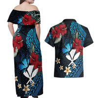 Hawaii Butterfly Couples Matching Off Shoulder Maxi Dress and Hawaiian Shirt Kanaka Maoli Mix Hibiscus DT04 - Polynesian Pride