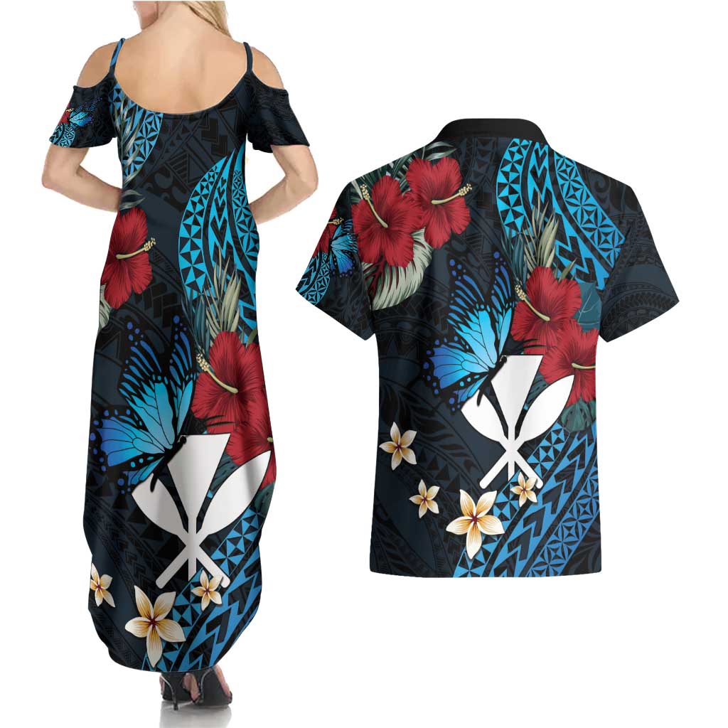 Hawaii Butterfly Couples Matching Summer Maxi Dress and Hawaiian Shirt Kanaka Maoli Mix Hibiscus DT04 - Polynesian Pride