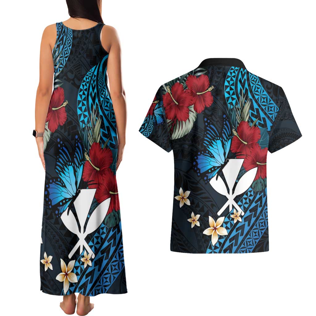 Hawaii Butterfly Couples Matching Tank Maxi Dress and Hawaiian Shirt Kanaka Maoli Mix Hibiscus DT04 - Polynesian Pride