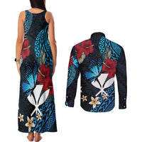 Hawaii Butterfly Couples Matching Tank Maxi Dress and Long Sleeve Button Shirt Kanaka Maoli Mix Hibiscus DT04 - Polynesian Pride