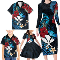Hawaii Butterfly Family Matching Long Sleeve Bodycon Dress and Hawaiian Shirt Kanaka Maoli Mix Hibiscus DT04 - Polynesian Pride