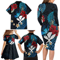 Hawaii Butterfly Family Matching Long Sleeve Bodycon Dress and Hawaiian Shirt Kanaka Maoli Mix Hibiscus DT04 - Polynesian Pride