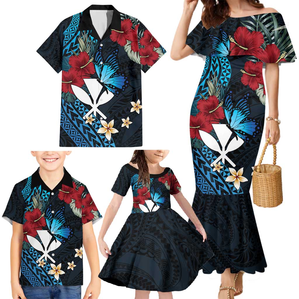 Hawaii Butterfly Family Matching Mermaid Dress and Hawaiian Shirt Kanaka Maoli Mix Hibiscus DT04 - Polynesian Pride