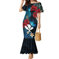 Hawaii Butterfly Family Matching Mermaid Dress and Hawaiian Shirt Kanaka Maoli Mix Hibiscus DT04 Mom's Dress Black - Polynesian Pride