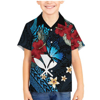 Hawaii Butterfly Family Matching Mermaid Dress and Hawaiian Shirt Kanaka Maoli Mix Hibiscus DT04 Son's Shirt Black - Polynesian Pride