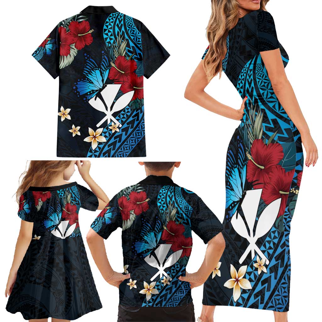 Hawaii Butterfly Family Matching Short Sleeve Bodycon Dress and Hawaiian Shirt Kanaka Maoli Mix Hibiscus DT04 - Polynesian Pride