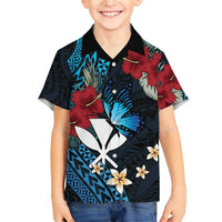 Hawaii Butterfly Family Matching Summer Maxi Dress and Hawaiian Shirt Kanaka Maoli Mix Hibiscus DT04 Son's Shirt Black - Polynesian Pride