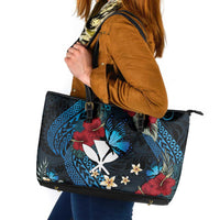 Hawaii Butterfly Leather Tote Bag Kanaka Maoli Mix Hibiscus DT04 Black - Polynesian Pride