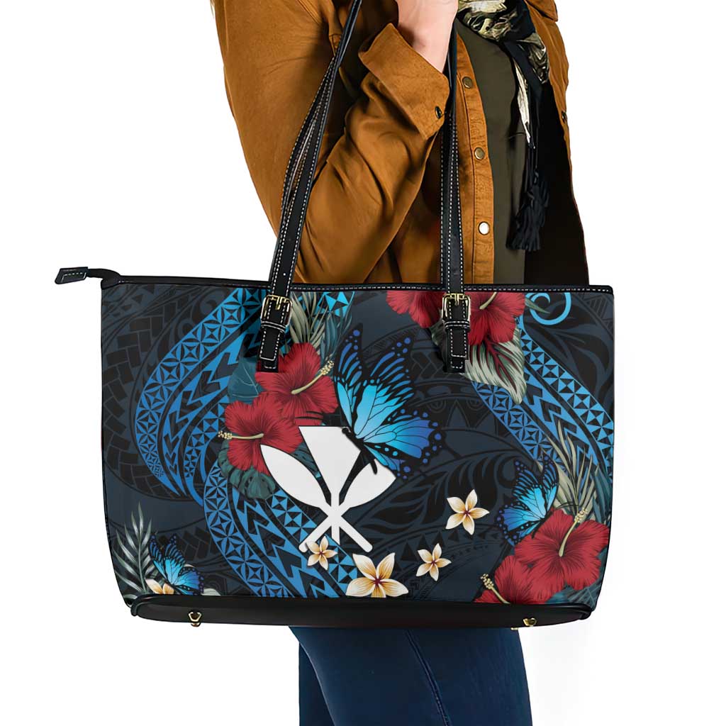 Hawaii Butterfly Leather Tote Bag Kanaka Maoli Mix Hibiscus DT04 - Polynesian Pride