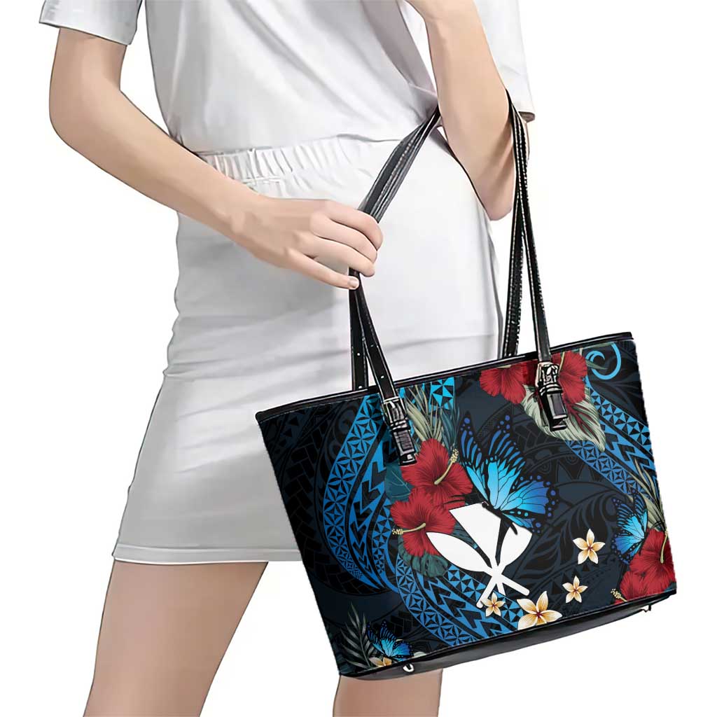 Hawaii Butterfly Leather Tote Bag Kanaka Maoli Mix Hibiscus DT04 - Polynesian Pride