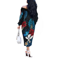 Hawaii Butterfly Off The Shoulder Long Sleeve Dress Kanaka Maoli Mix Hibiscus