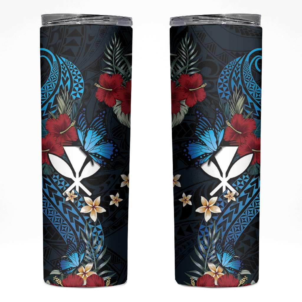 Hawaii Butterfly Skinny Tumbler Kanaka Maoli Mix Hibiscus DT04 Black - Polynesian Pride