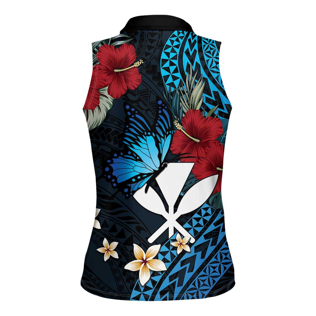 Hawaii Butterfly Women Sleeveless Polo Shirt Kanaka Maoli Mix Hibiscus DT04 - Polynesian Pride