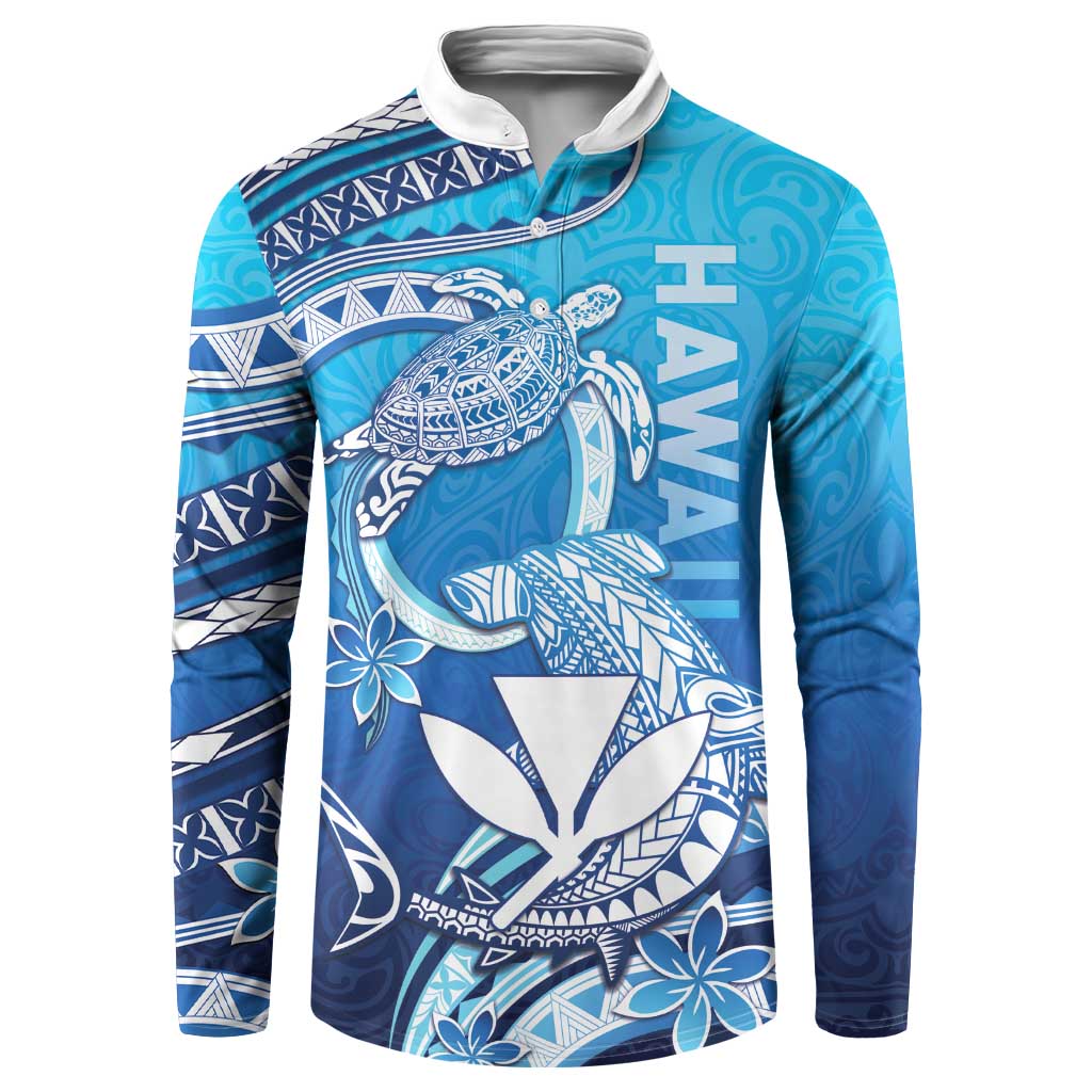 Hawaii Button Sweatshirt Turtle With Hammerhead Shark Oceanic