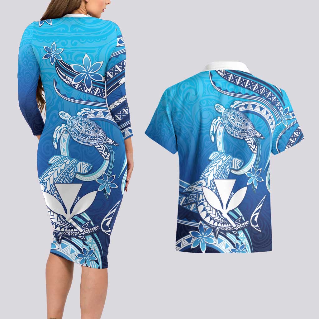 Hawaii Couples Matching Long Sleeve Bodycon Dress and Hawaiian Shirt Turtle With Hammerhead Shark Oceanic DT04 - Polynesian Pride
