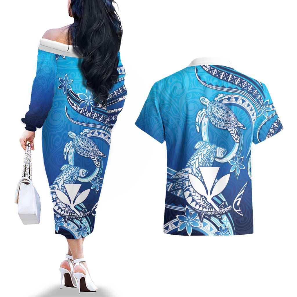 Hawaii Couples Matching Off The Shoulder Long Sleeve Dress and Hawaiian Shirt Turtle With Hammerhead Shark Oceanic DT04 - Polynesian Pride