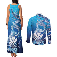 Hawaii Couples Matching Tank Maxi Dress and Long Sleeve Button Shirt Turtle With Hammerhead Shark Oceanic DT04 - Polynesian Pride