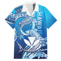 Hawaii Family Matching Off Shoulder Maxi Dress and Hawaiian Shirt Turtle With Hammerhead Shark Oceanic DT04 Dad's Shirt - Short Sleeve Blue - Polynesian Pride