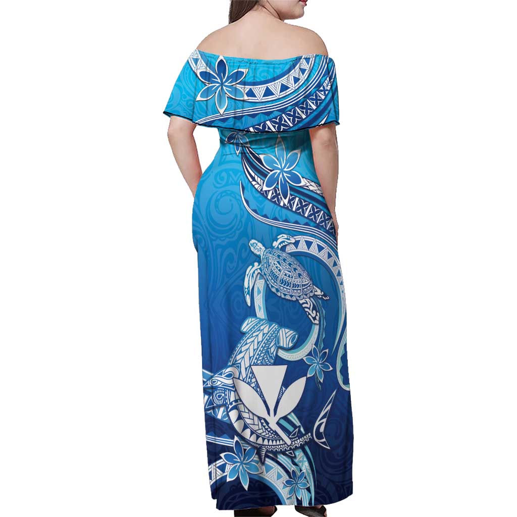 Hawaii Family Matching Off Shoulder Maxi Dress and Hawaiian Shirt Turtle With Hammerhead Shark Oceanic DT04 - Polynesian Pride