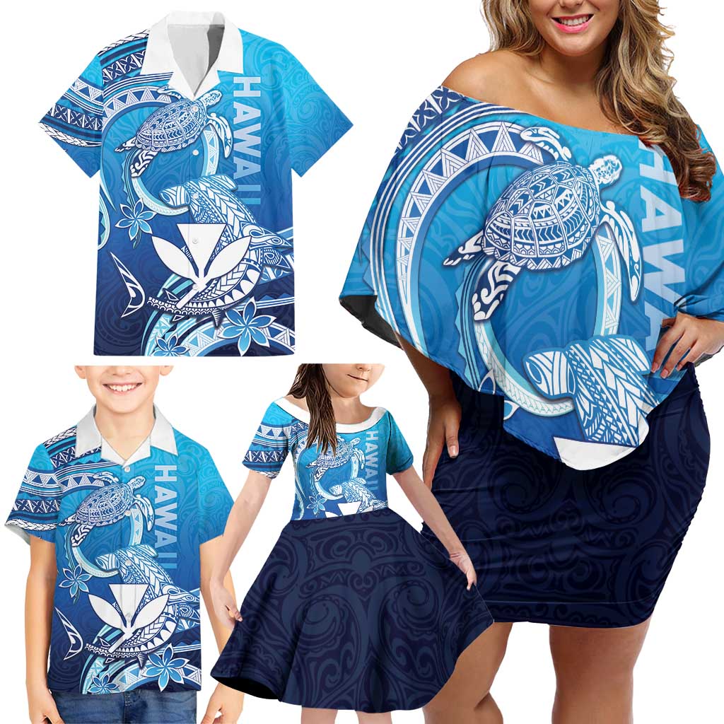 Hawaii Family Matching Off Shoulder Short Dress and Hawaiian Shirt Turtle With Hammerhead Shark Oceanic DT04 - Polynesian Pride