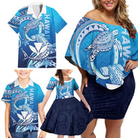 Hawaii Family Matching Off Shoulder Short Dress and Hawaiian Shirt Turtle With Hammerhead Shark Oceanic DT04 - Polynesian Pride