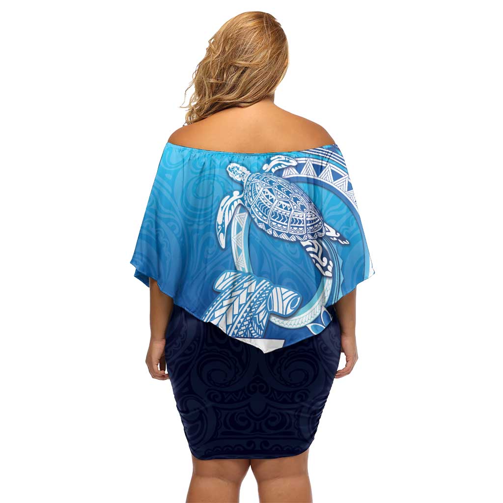Hawaii Family Matching Off Shoulder Short Dress and Hawaiian Shirt Turtle With Hammerhead Shark Oceanic DT04 - Polynesian Pride