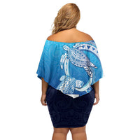 Hawaii Family Matching Off Shoulder Short Dress and Hawaiian Shirt Turtle With Hammerhead Shark Oceanic DT04 - Polynesian Pride