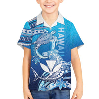 Hawaii Family Matching Off Shoulder Short Dress and Hawaiian Shirt Turtle With Hammerhead Shark Oceanic DT04 Son's Shirt Blue - Polynesian Pride