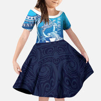 Hawaii Family Matching Tank Maxi Dress and Hawaiian Shirt Turtle With Hammerhead Shark Oceanic DT04 Daughter's Dress Blue - Polynesian Pride