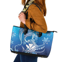 Hawaii Leather Tote Bag Turtle With Hammerhead Shark Oceanic DT04 Blue - Polynesian Pride