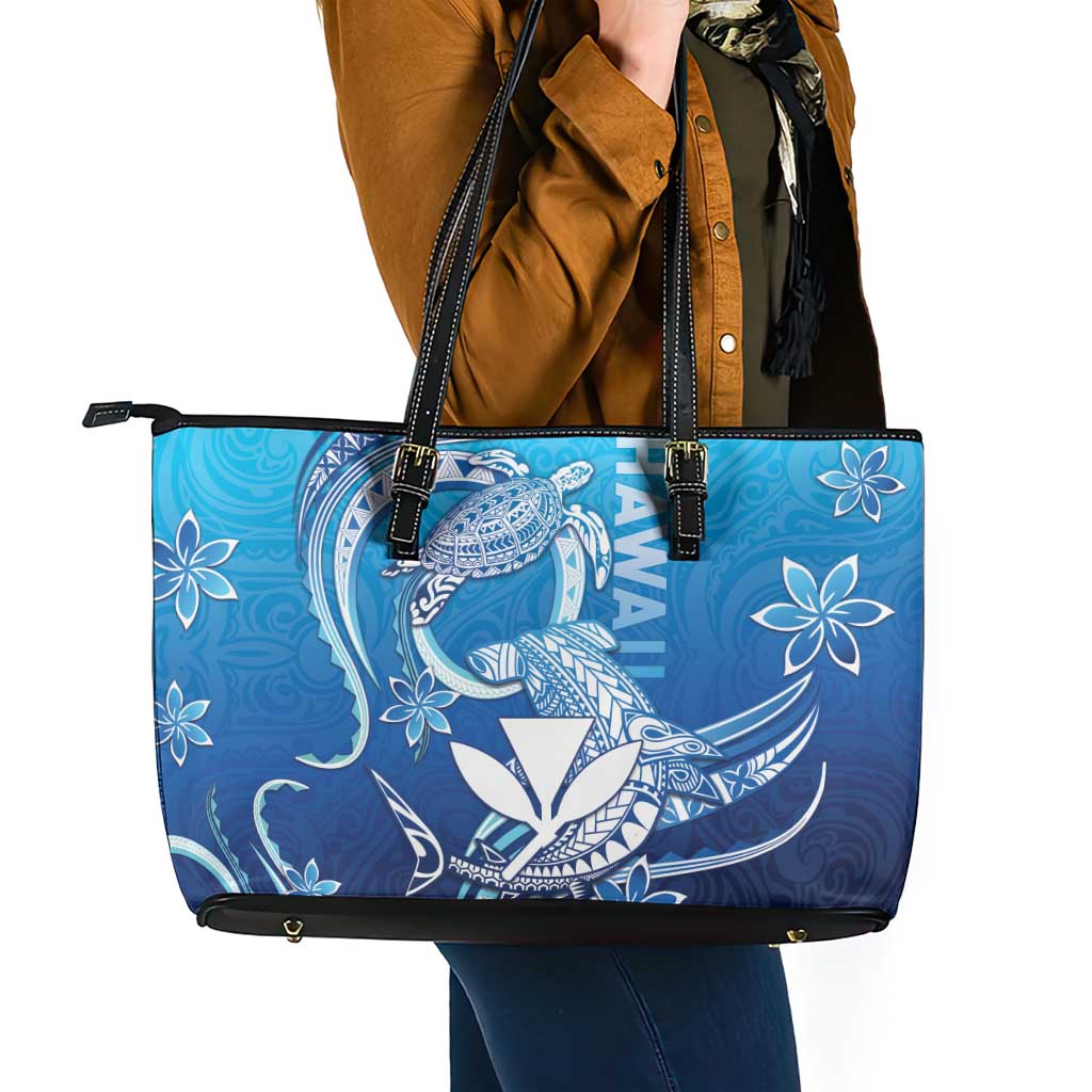 Hawaii Leather Tote Bag Turtle With Hammerhead Shark Oceanic DT04 - Polynesian Pride