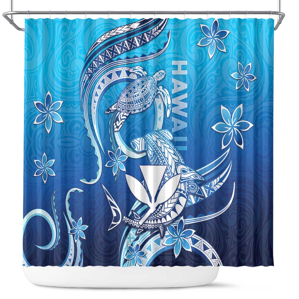 Hawaii Shower Curtain Turtle With Hammerhead Shark Oceanic DT04 Blue - Polynesian Pride