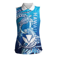 Hawaii Women Sleeveless Polo Shirt Turtle With Hammerhead Shark Oceanic DT04 Female Blue - Polynesian Pride