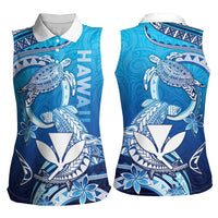 Hawaii Women Sleeveless Polo Shirt Turtle With Hammerhead Shark Oceanic DT04 - Polynesian Pride