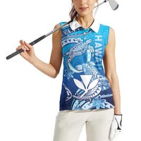Hawaii Women Sleeveless Polo Shirt Turtle With Hammerhead Shark Oceanic DT04 - Polynesian Pride