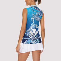 Hawaii Women Sleeveless Polo Shirt Turtle With Hammerhead Shark Oceanic DT04 - Polynesian Pride