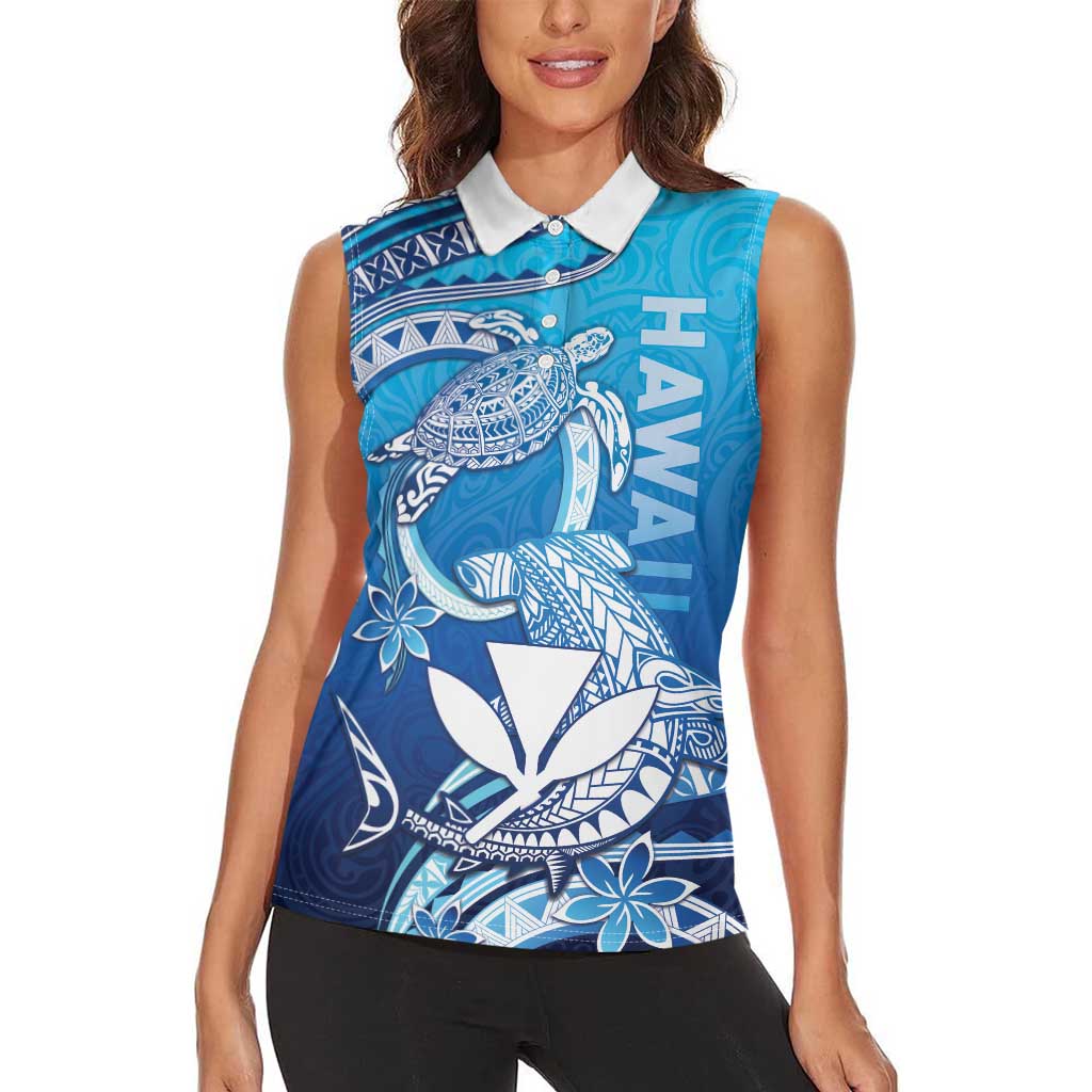 Hawaii Women Sleeveless Polo Shirt Turtle With Hammerhead Shark Oceanic DT04 - Polynesian Pride