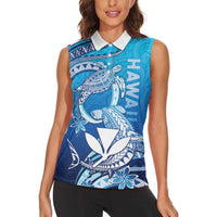 Hawaii Women Sleeveless Polo Shirt Turtle With Hammerhead Shark Oceanic DT04 - Polynesian Pride