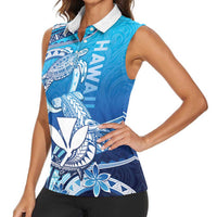 Hawaii Women Sleeveless Polo Shirt Turtle With Hammerhead Shark Oceanic DT04 - Polynesian Pride