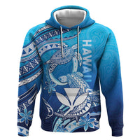 Hawaii Zip Hoodie Turtle With Hammerhead Shark Oceanic DT04 Pullover Hoodie Blue - Polynesian Pride