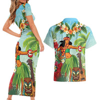 Hawaii Lei Day Couples Matching Short Sleeve Bodycon Dress and Hawaiian Shirt Hula Girl With Tropical Forest DT04 - Polynesian Pride