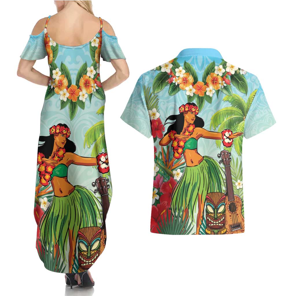 Hawaii Lei Day Couples Matching Summer Maxi Dress and Hawaiian Shirt Hula Girl With Tropical Forest DT04 - Polynesian Pride