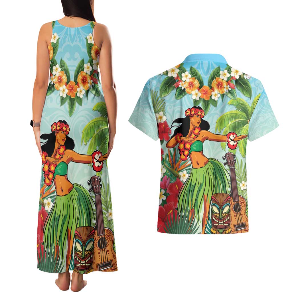 Hawaii Lei Day Couples Matching Tank Maxi Dress and Hawaiian Shirt Hula Girl With Tropical Forest DT04 - Polynesian Pride