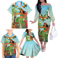 Hawaii Lei Day Family Matching Off The Shoulder Long Sleeve Dress and Hawaiian Shirt Hula Girl With Tropical Forest DT04 - Polynesian Pride