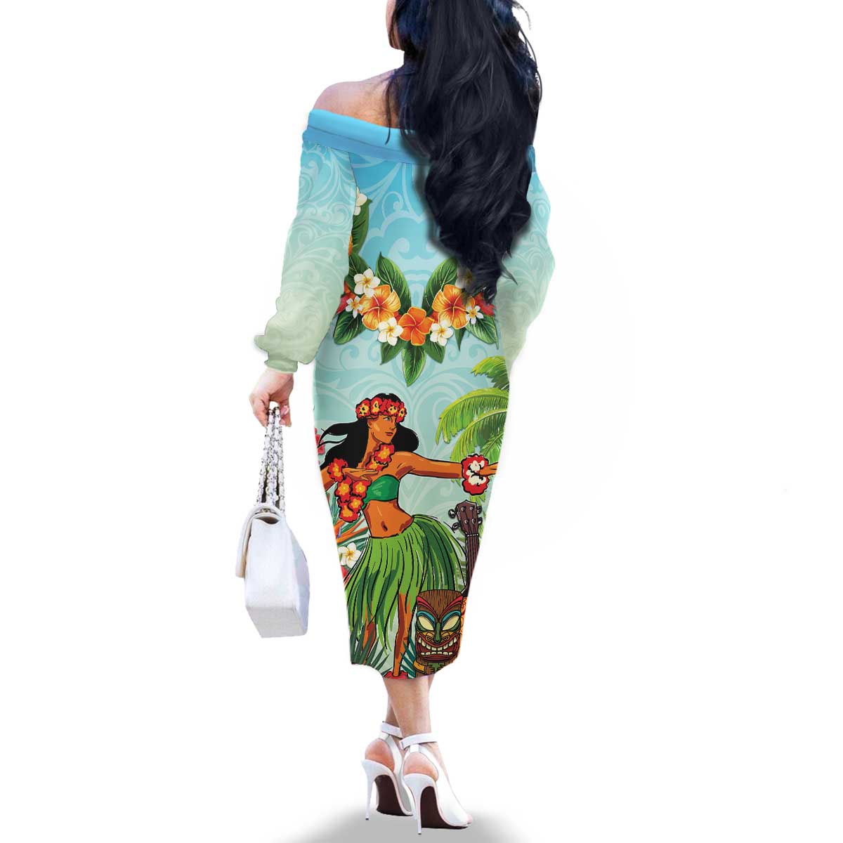 Hawaii Lei Day Family Matching Off The Shoulder Long Sleeve Dress and Hawaiian Shirt Hula Girl With Tropical Forest DT04 - Polynesian Pride
