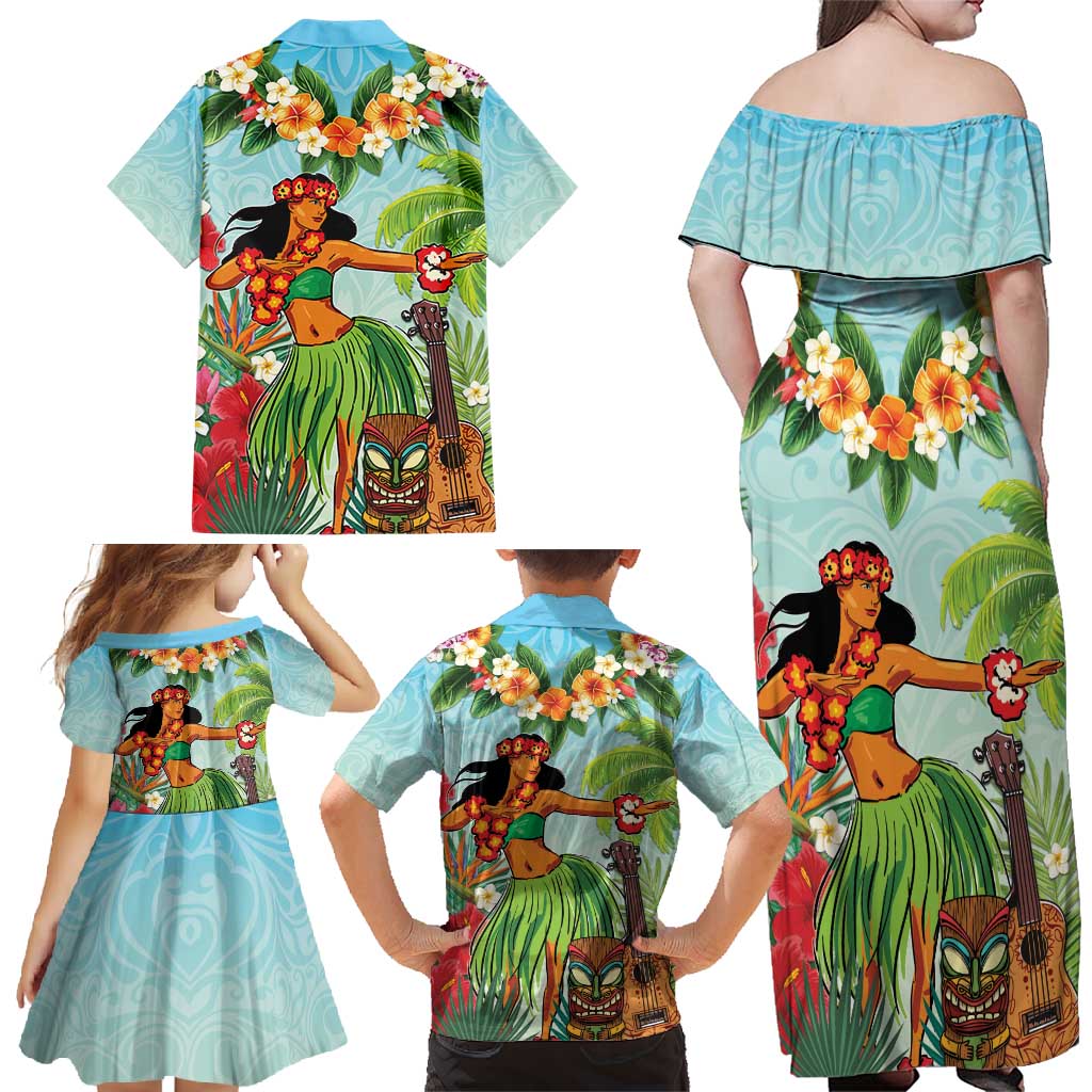 Hawaii Lei Day Family Matching Off Shoulder Maxi Dress and Hawaiian Shirt Hula Girl With Tropical Forest DT04 - Polynesian Pride