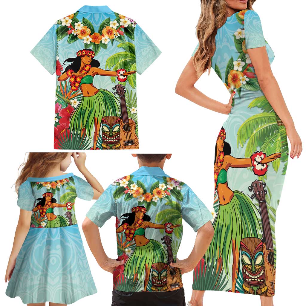 Hawaii Lei Day Family Matching Short Sleeve Bodycon Dress and Hawaiian Shirt Hula Girl With Tropical Forest DT04 - Polynesian Pride