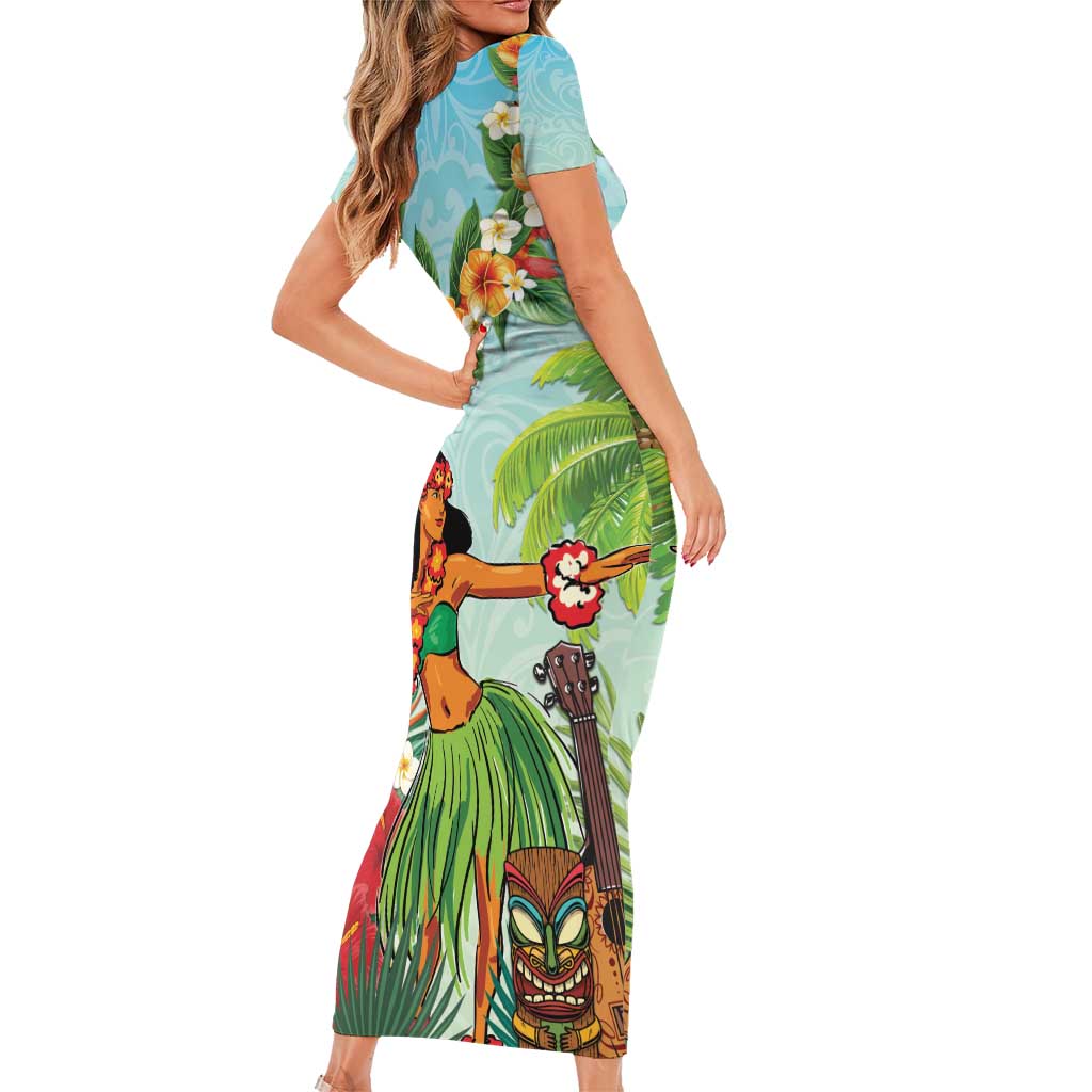 Hawaii Lei Day Family Matching Short Sleeve Bodycon Dress and Hawaiian Shirt Hula Girl With Tropical Forest DT04 - Polynesian Pride
